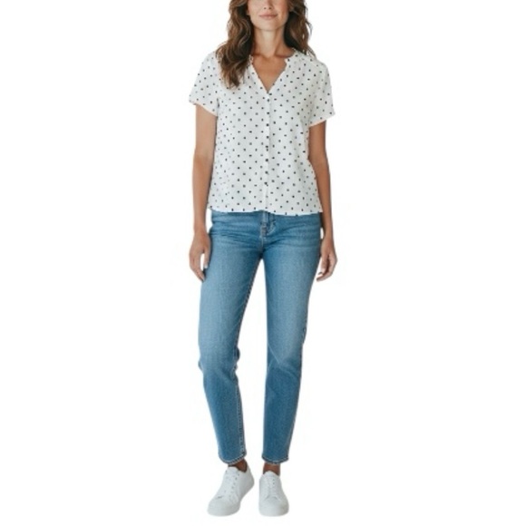 Old Navy Short Sleeve Luxe Button Up Blouse Top 100% Rayon Viscose M Polka Dots - Picture 8 of 8